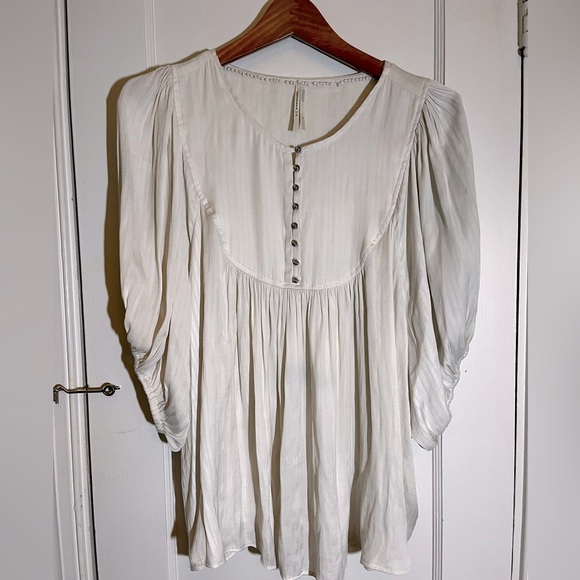 Anthropologie white boho puff sleeve blouse 2X - Picture 2 of 3